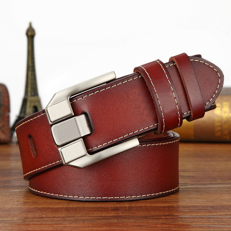 Wholesale Genuine leather belt men' s pin buckle youth retro casual jeans